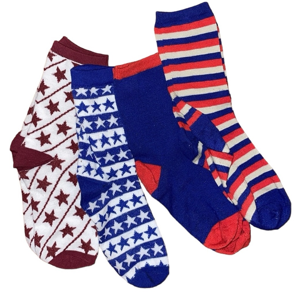 •FUN SOCKS•NWT 4- PAIRS PATRIOTIC SOCKS STARS & STRIPES